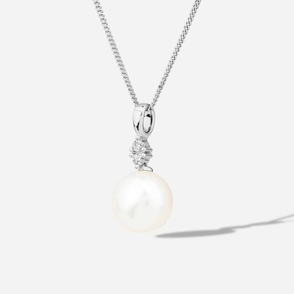 9ct White Gold 0.04ct Top Diamond & Freshwater Pearl Pendant – Image 2