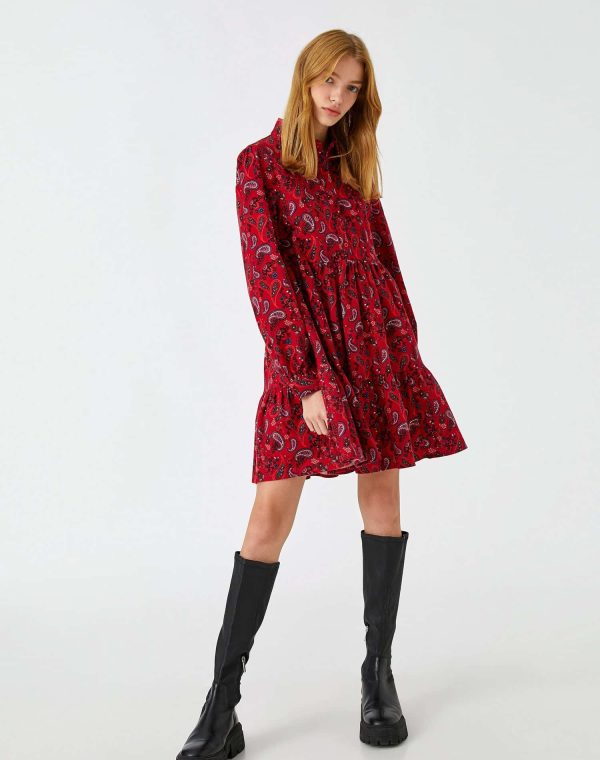 Floral Winter Dress Long Sleeve Ruffle Buttoned – Image 2
