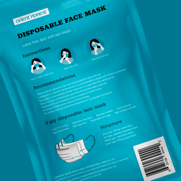 10 ct. Pack, Disposable 3-Ply Face Masks – Image 3