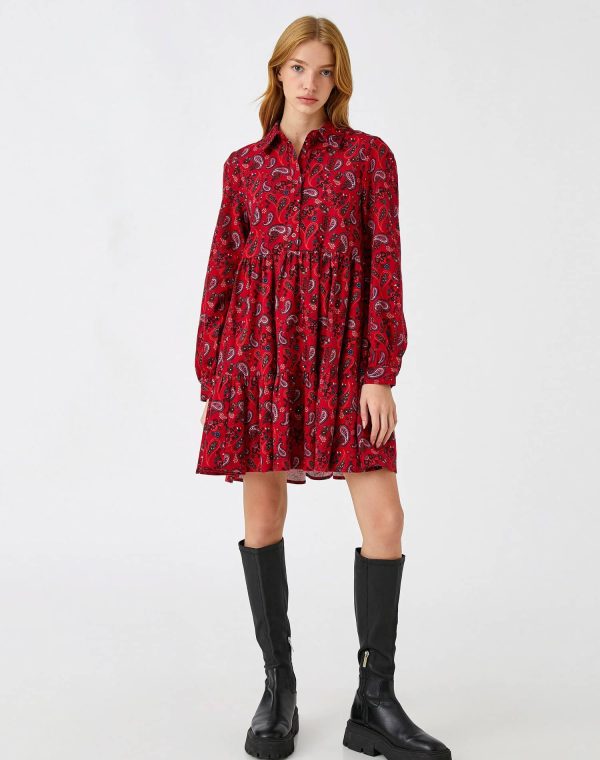 Floral Winter Dress Long Sleeve Ruffle Buttoned – Image 3