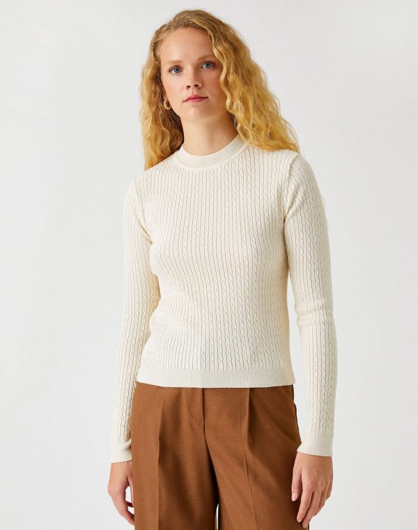 Knitted Detailed Sweater Cream – Image 2