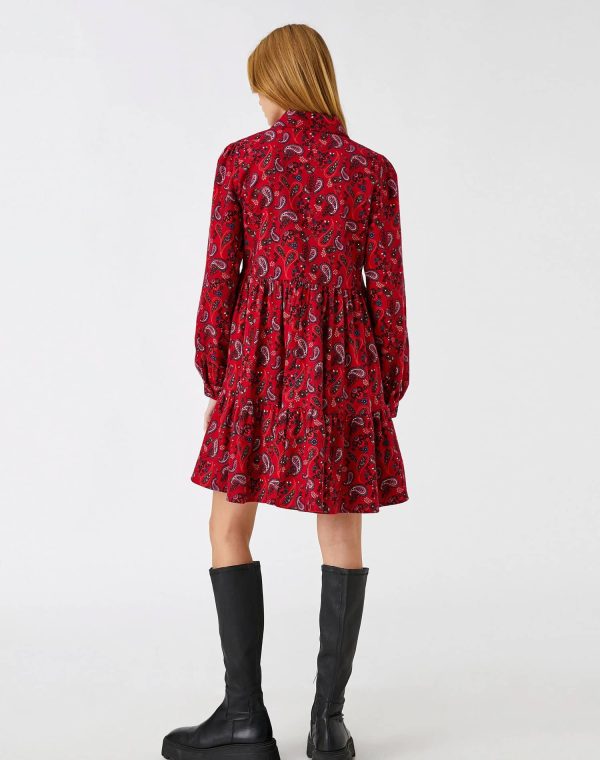 Floral Winter Dress Long Sleeve Ruffle Buttoned – Image 4